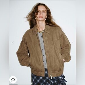 Urban Revivo SUEDE ZIP UP FRONT JACKET